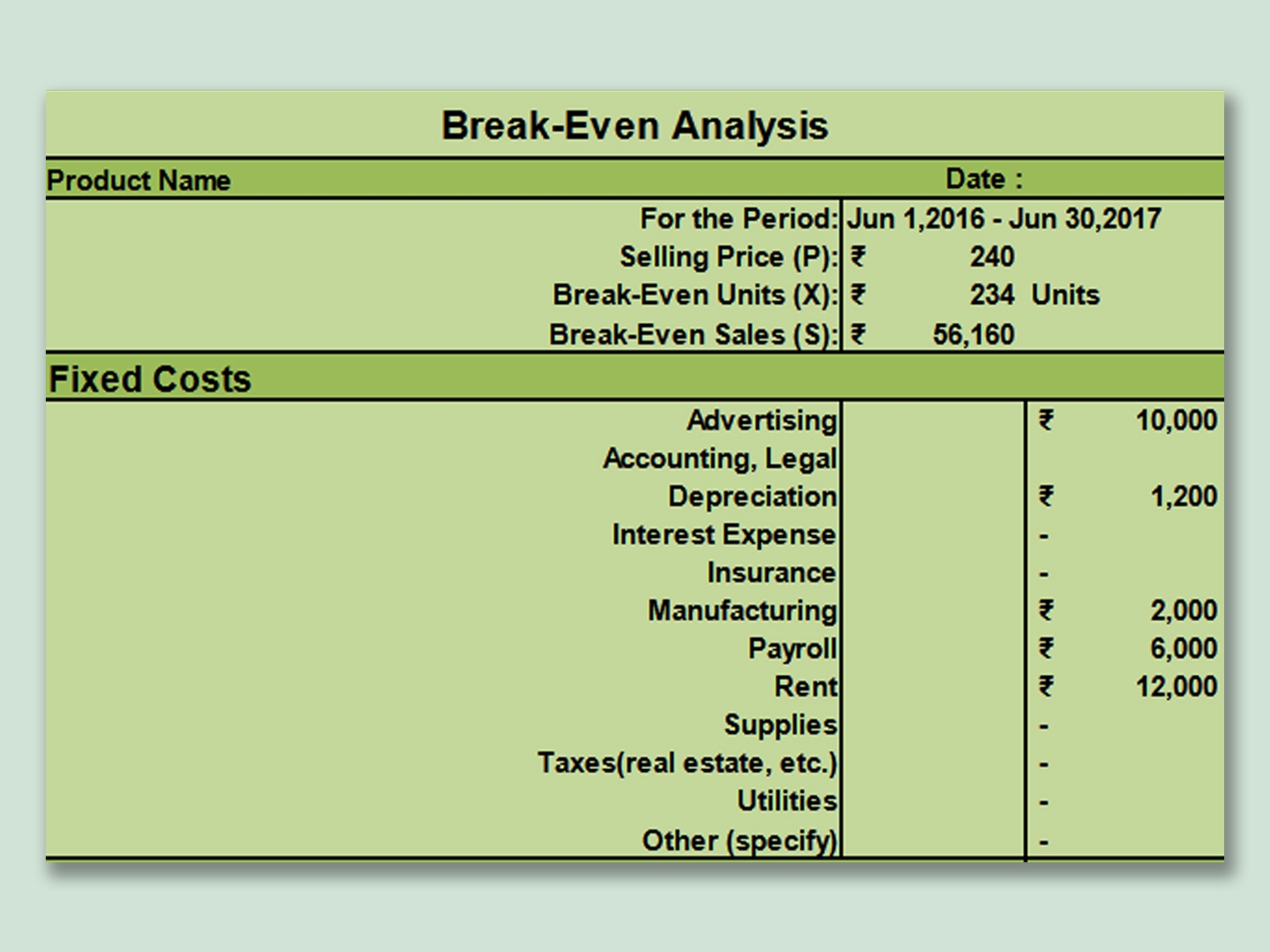 EXCEL Of Break Even Analysis Form xlsx WPS Free Templates