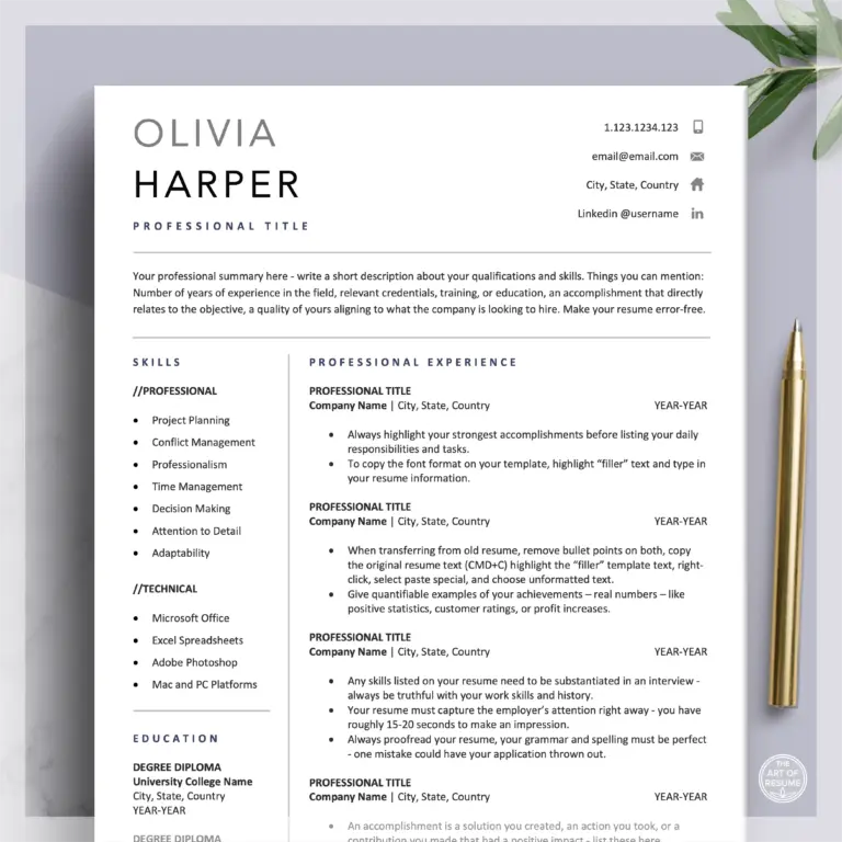 Executive Resume Template Professional CV Free Cover Letter The Art Of Resume