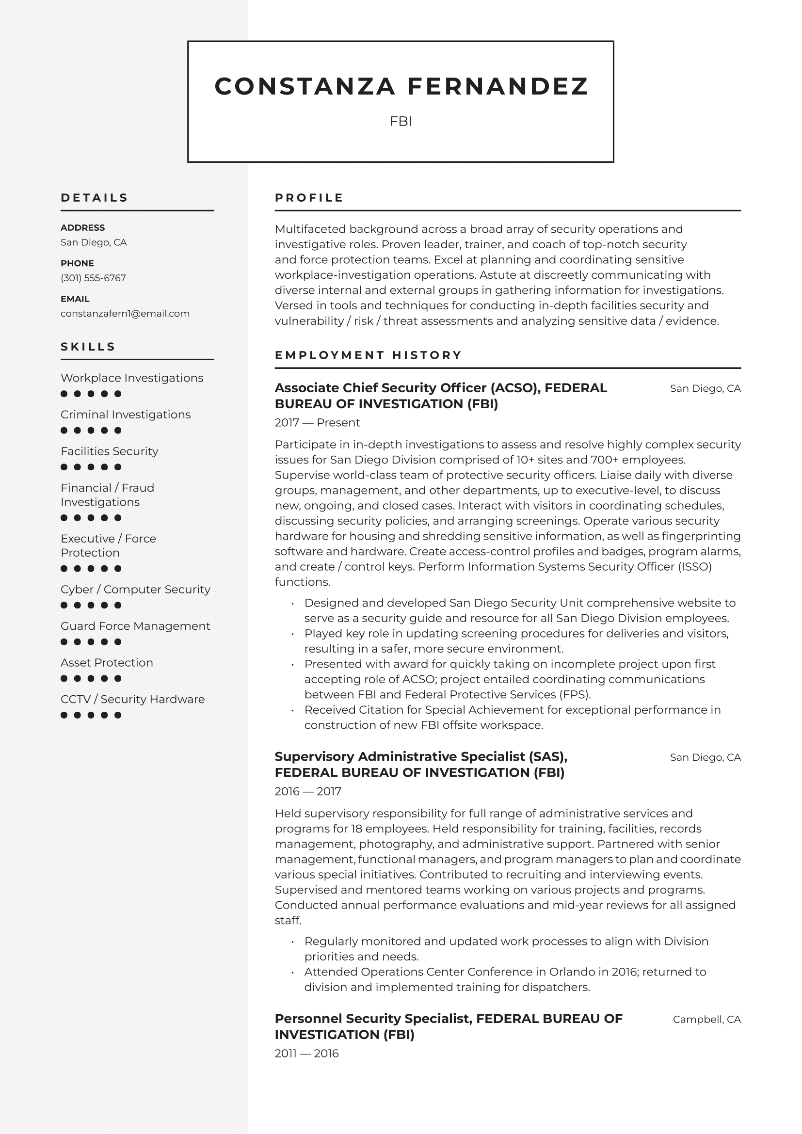 FBI Resume Example Writing Guide