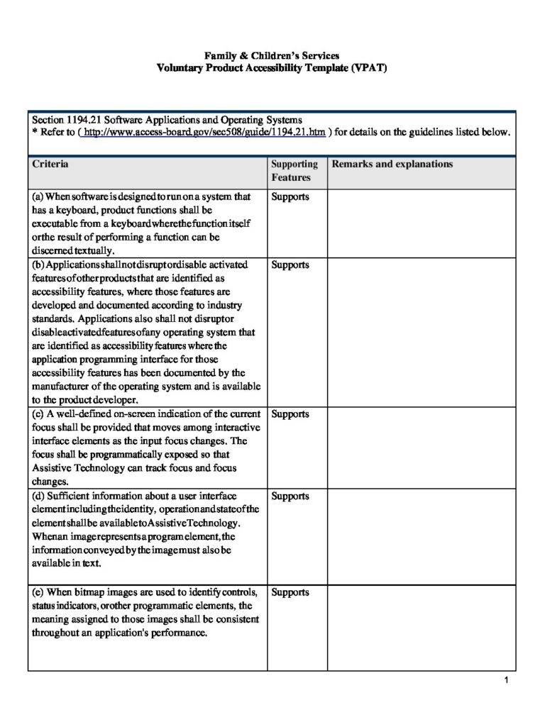 FCS Voluntary Product Accessibility Template VPAT Family Children s Services
