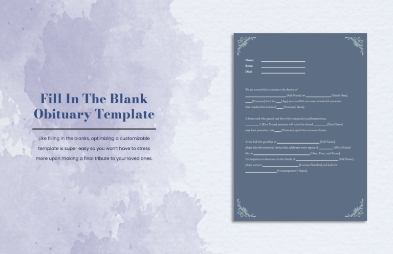Fill In The Blank Obituary Template In Illustrator Word PSD Download Template