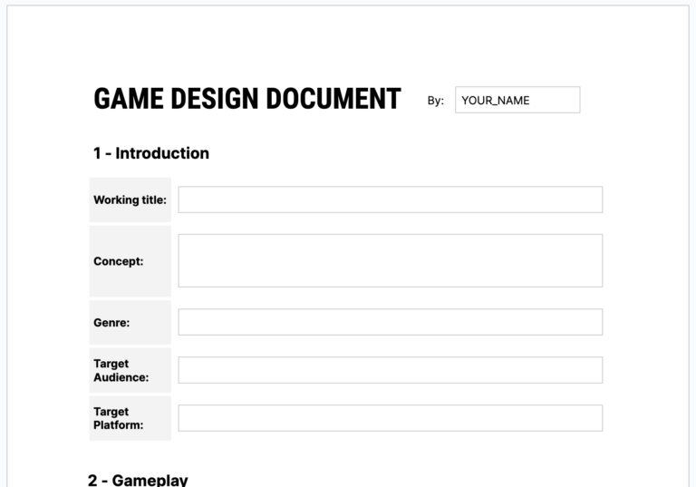Fill Out A Game Design Document Unity Learn