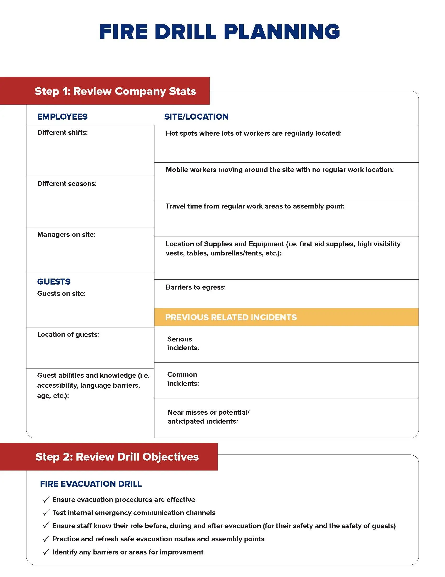 Fire Drill Planning Template Go2HR