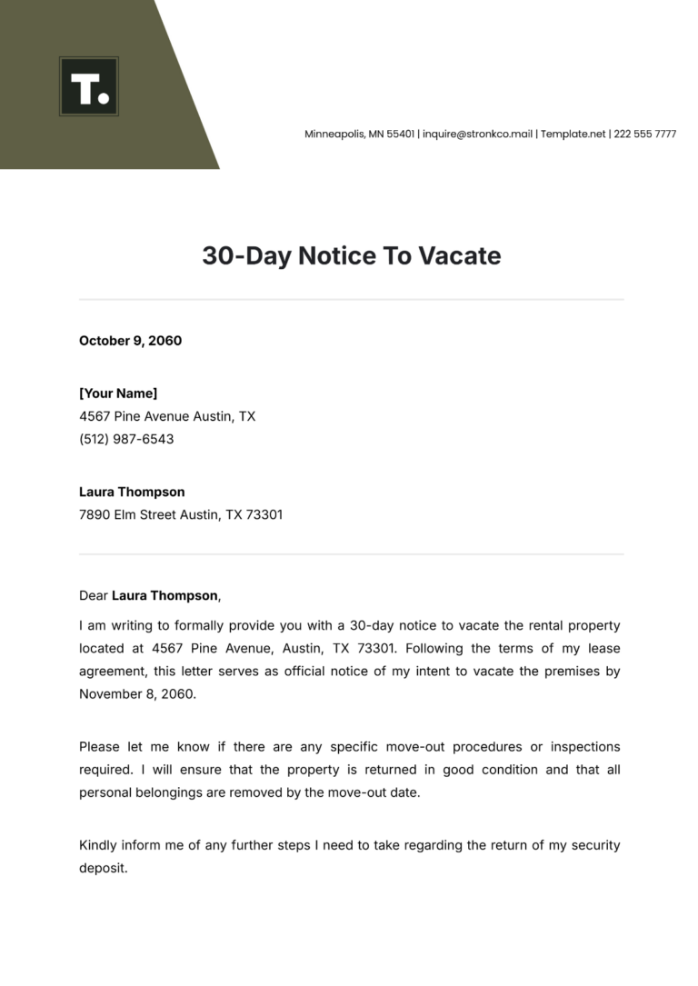 Free 30 Day Notice To Vacate Template To Edit Online