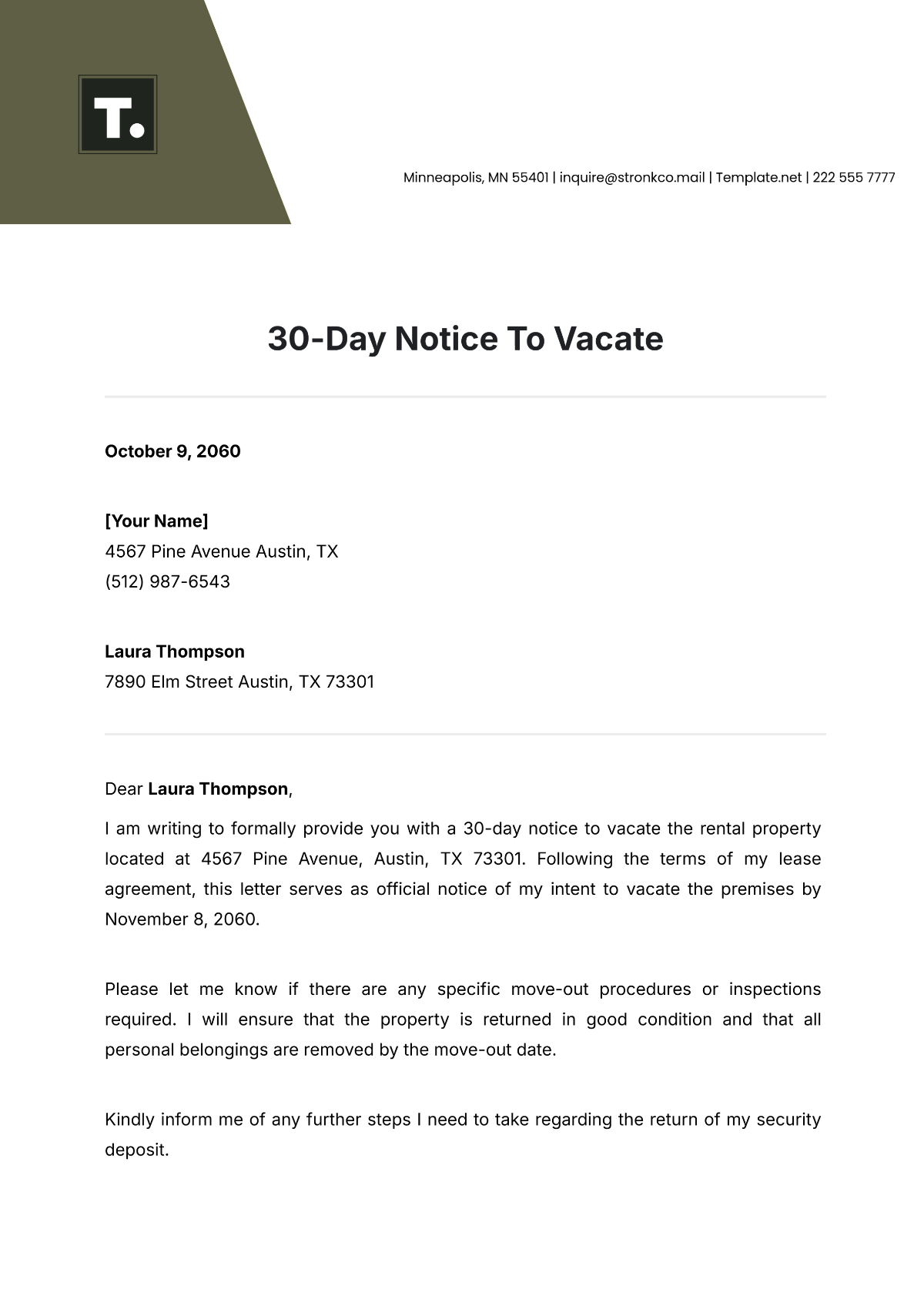 Free 30 Day Notice To Vacate Template To Edit Online