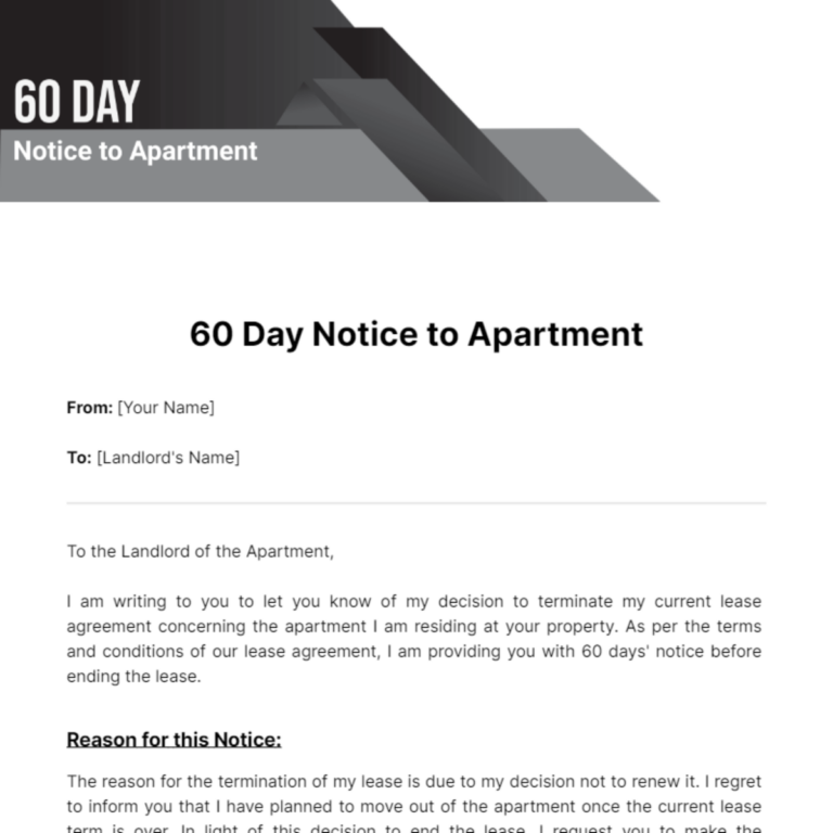 Free 60 Day Notice To Apartment Template To Edit Online