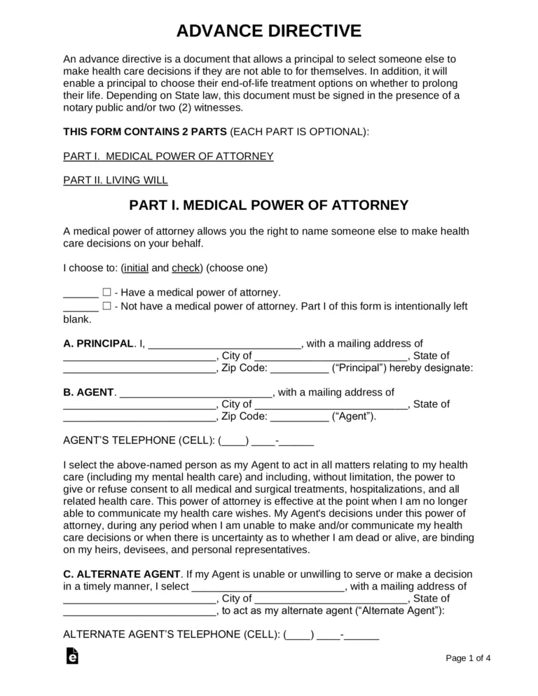 Free Advance Directive Form PDF Word EForms