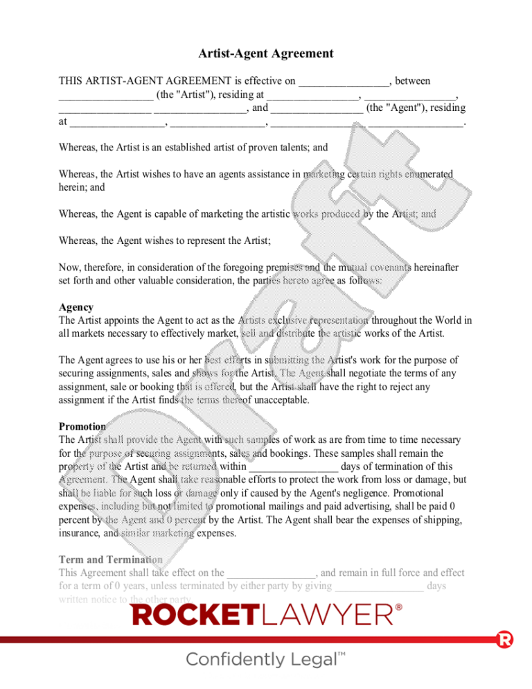 Free Artist Agent Agreement Template FAQs Rocket Lawyer