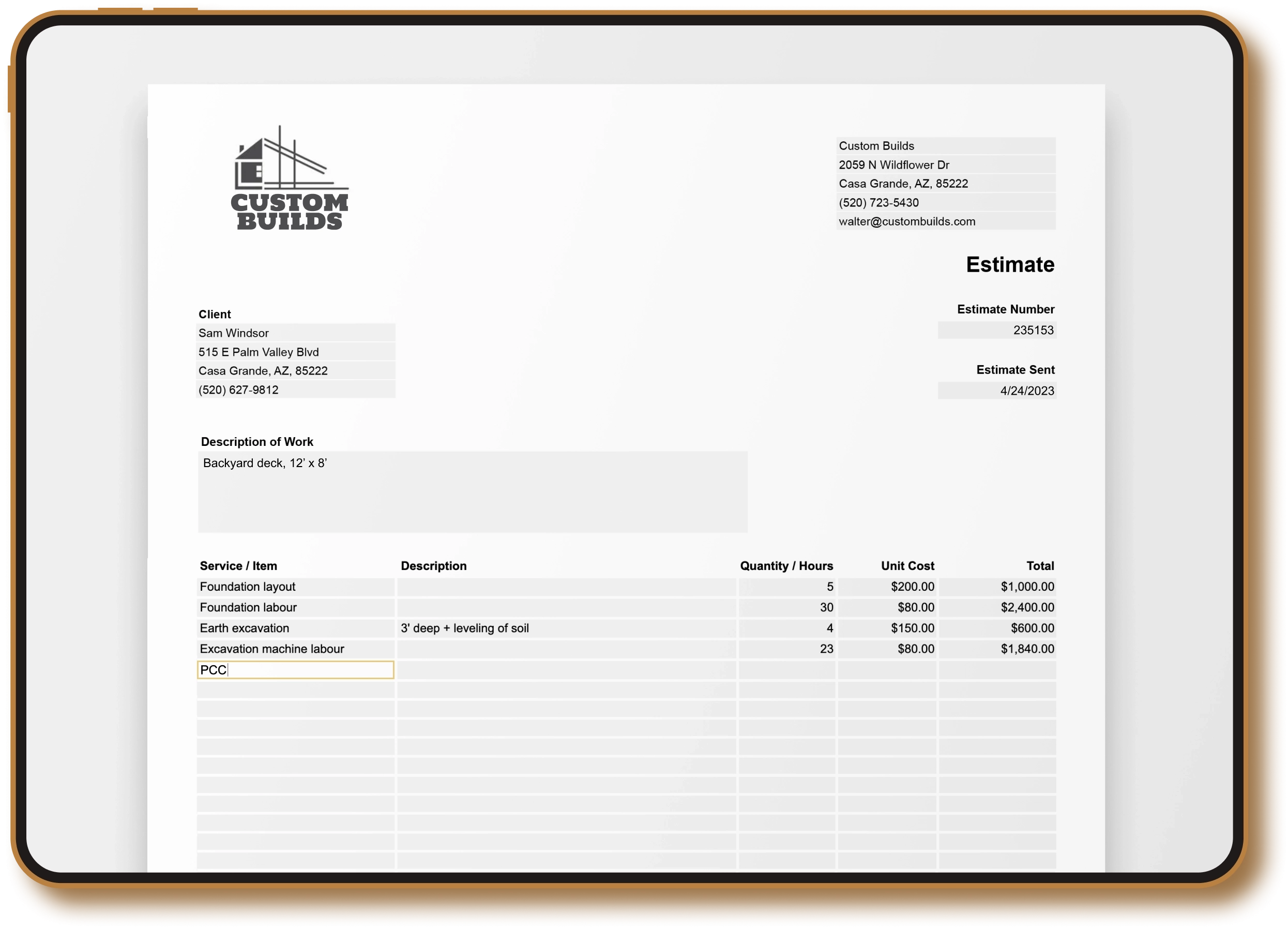 Free Construction Estimate Template NorthOne