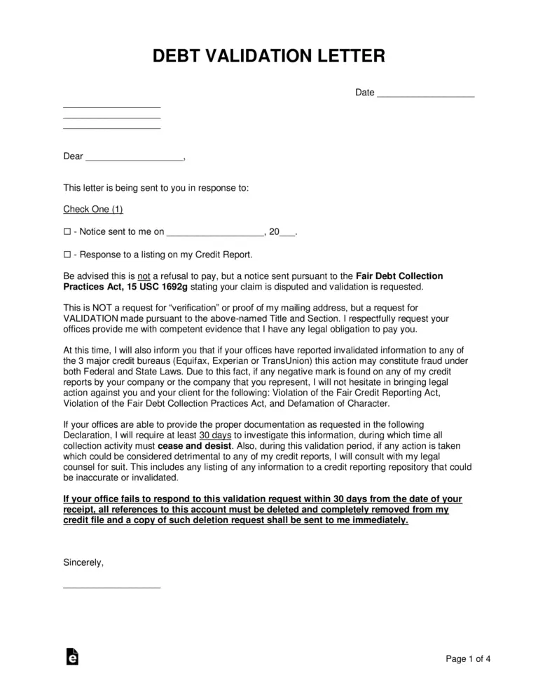 Free Debt Validation Letter Template Samples PDF Word EForms