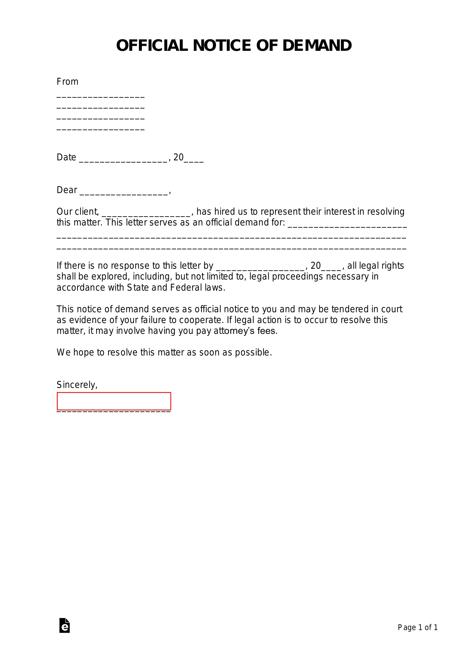 Free Demand Letter From Attorney Sample PDF Word EForms