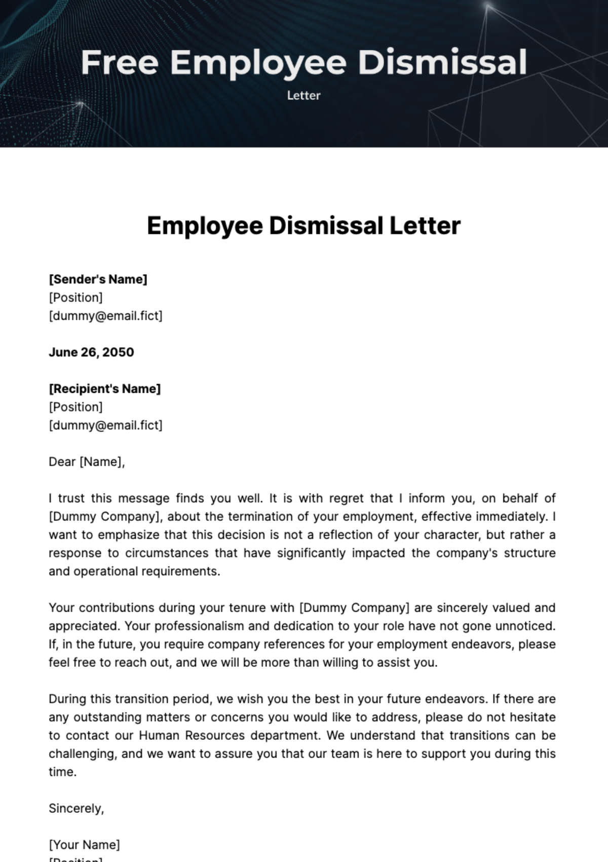 Free Employee Dismissal Letter Template To Edit Online