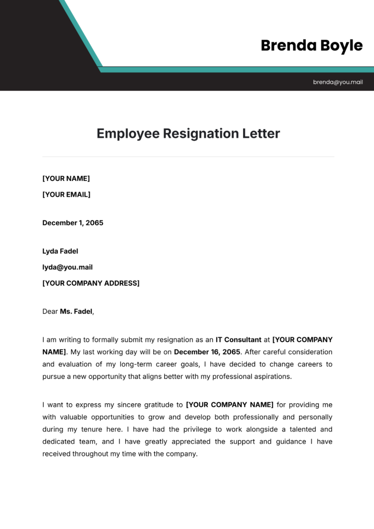 Free Employee Resignation Letter Template To Edit Online