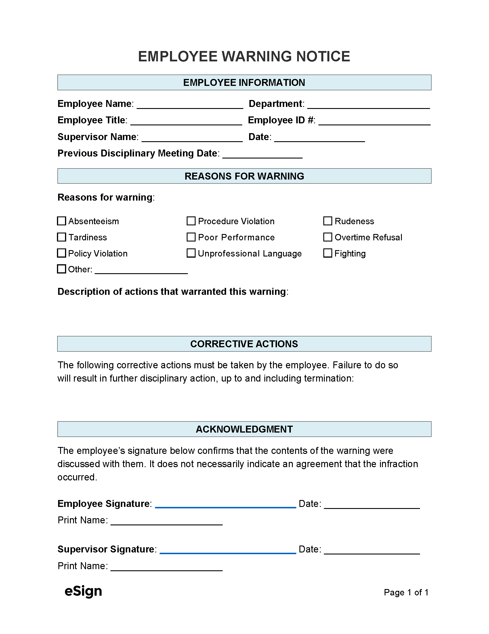Free Employee Write Up Forms 6 PDF Word