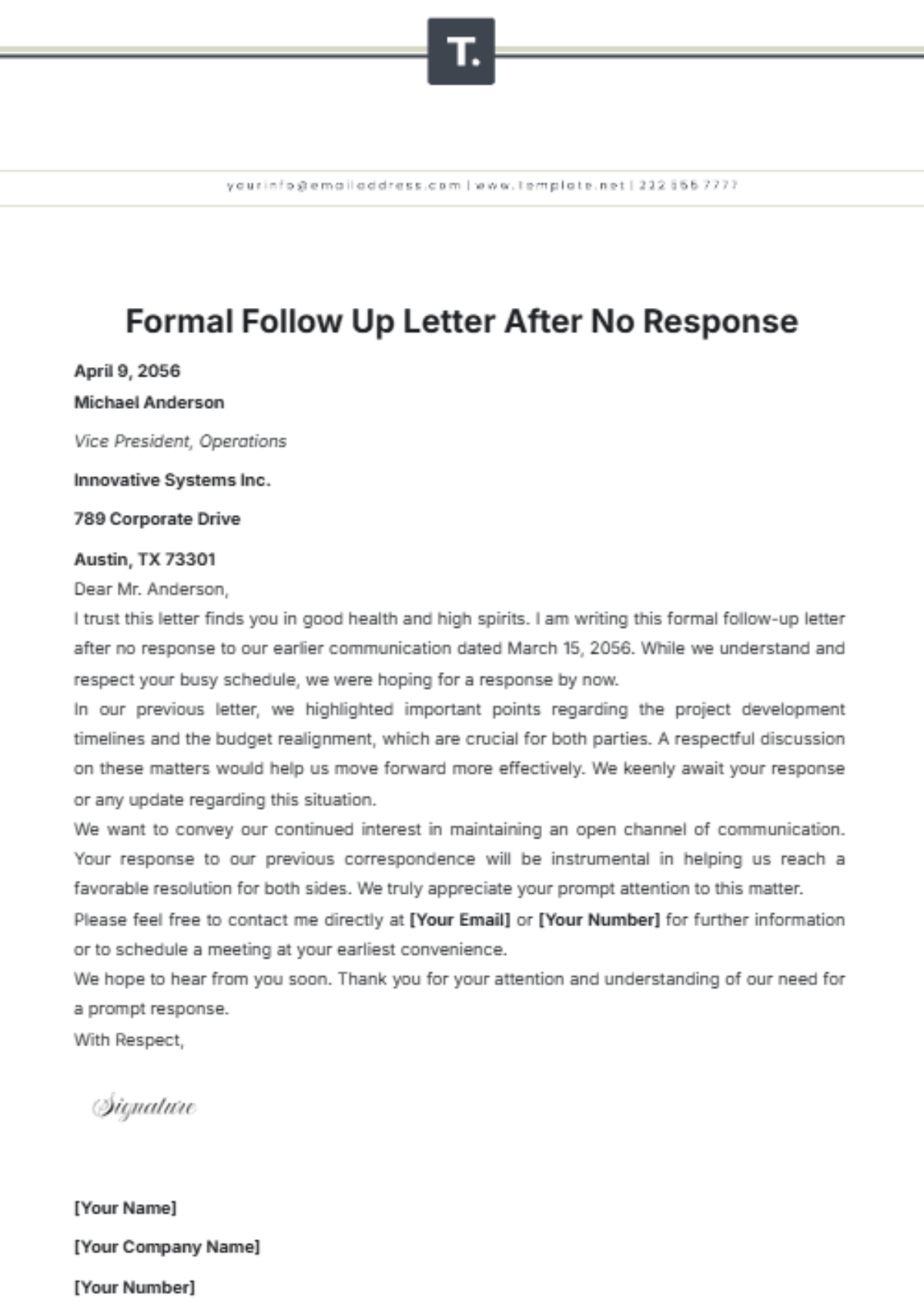 Free Formal Follow Up Letter After No Response Template To Edit Online