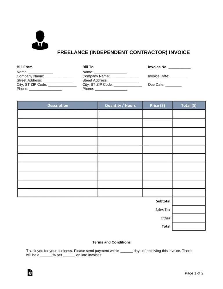 Free Freelance Independent Contractor Invoice Template PDF Word EForms