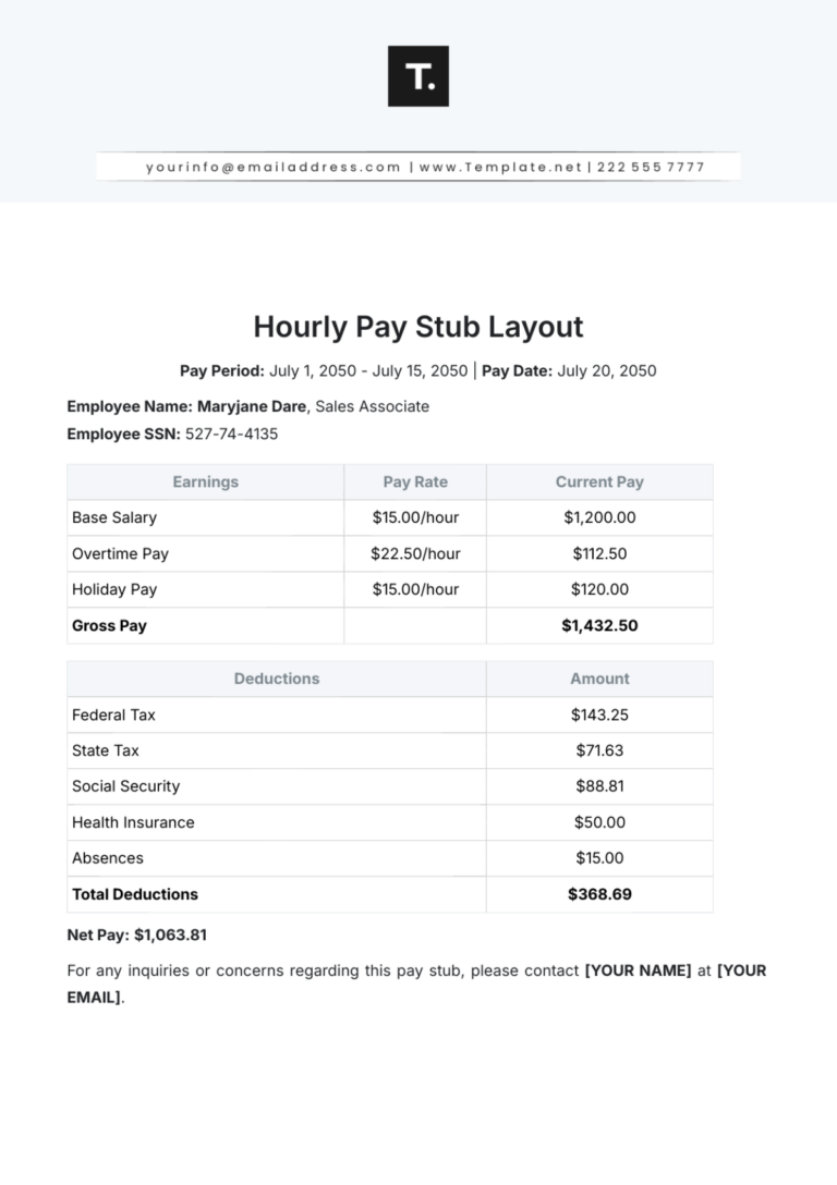 Free Hourly Pay Stub Layout Template To Edit Online