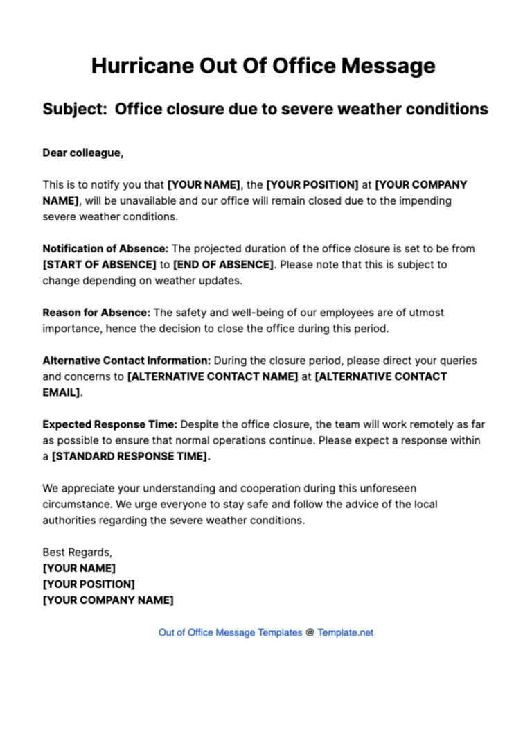 Free Hurricane Out Of Office Message Template To Edit Online