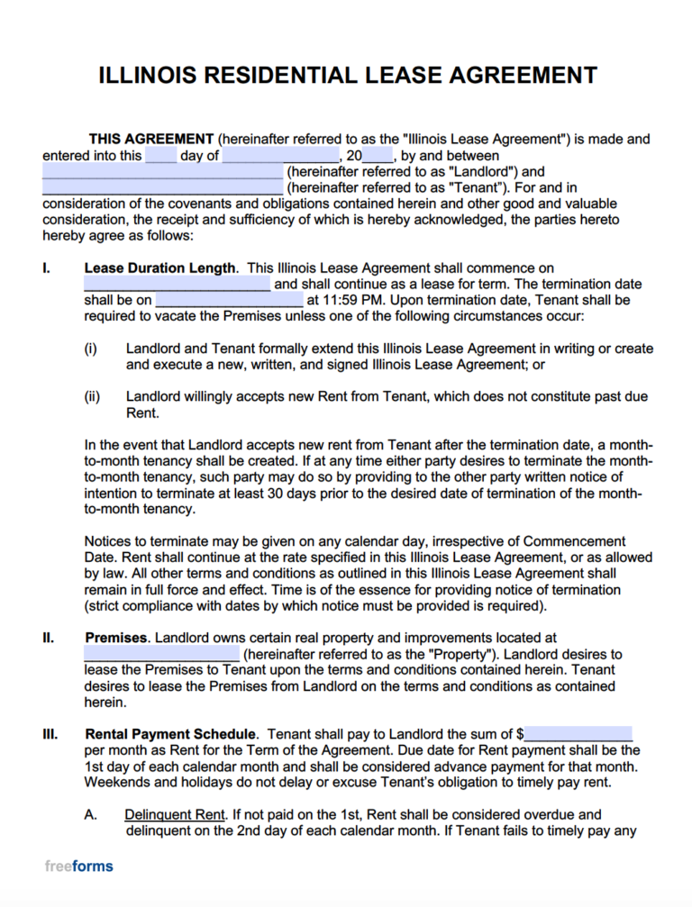 Free Illinois Rental Lease Agreement Templates 6 PDF Word