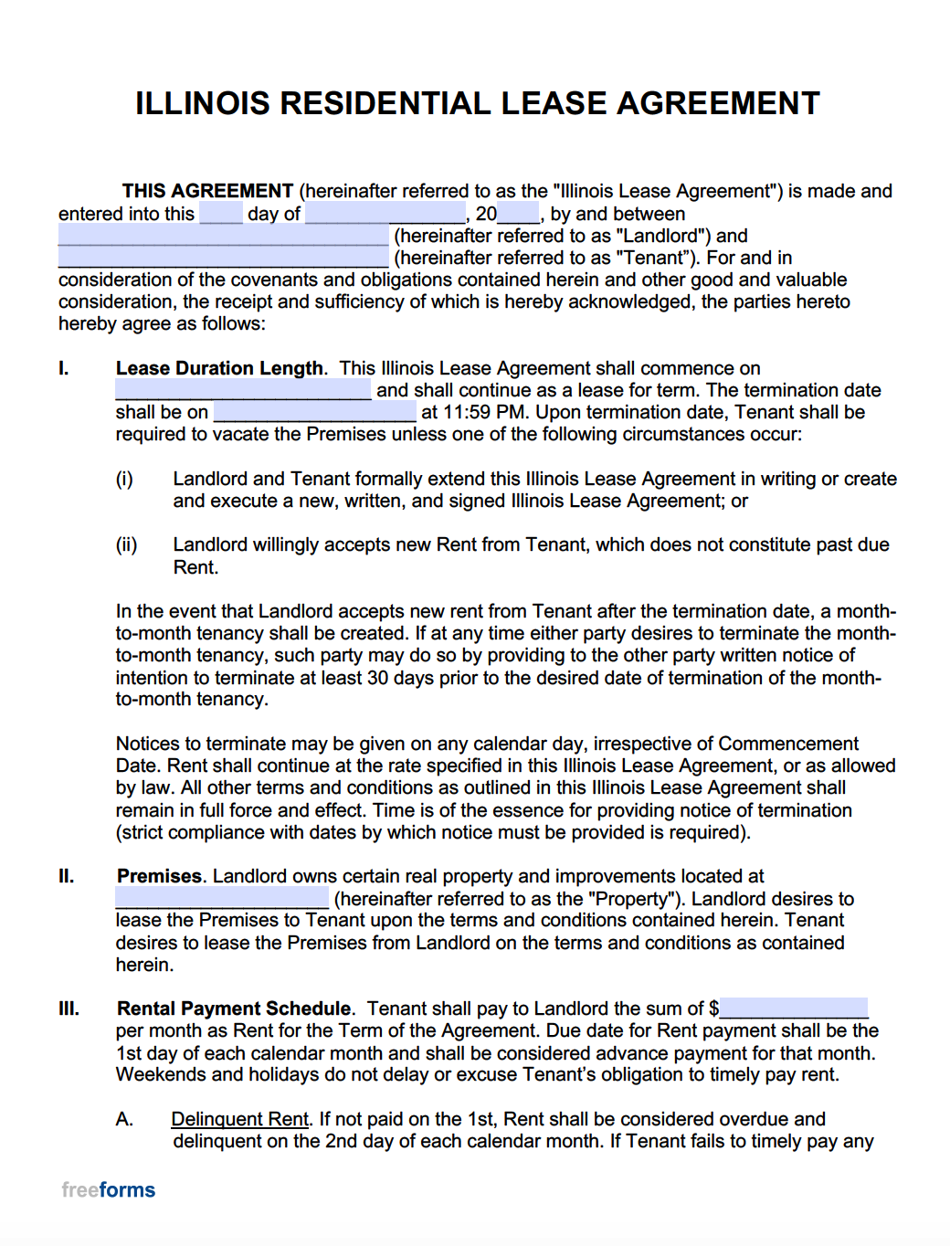 Free Illinois Rental Lease Agreement Templates 6 PDF Word