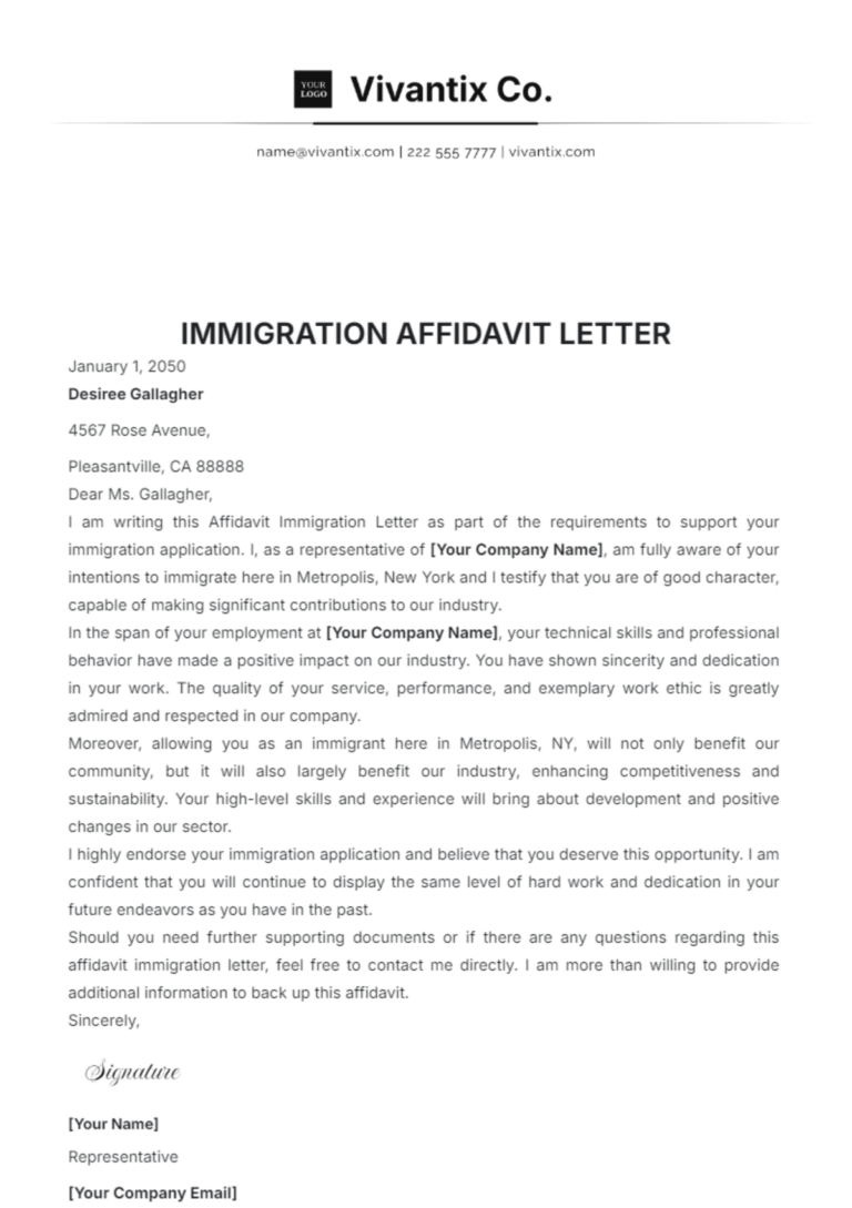 Free Immigration Affidavit Letter Template To Edit Online