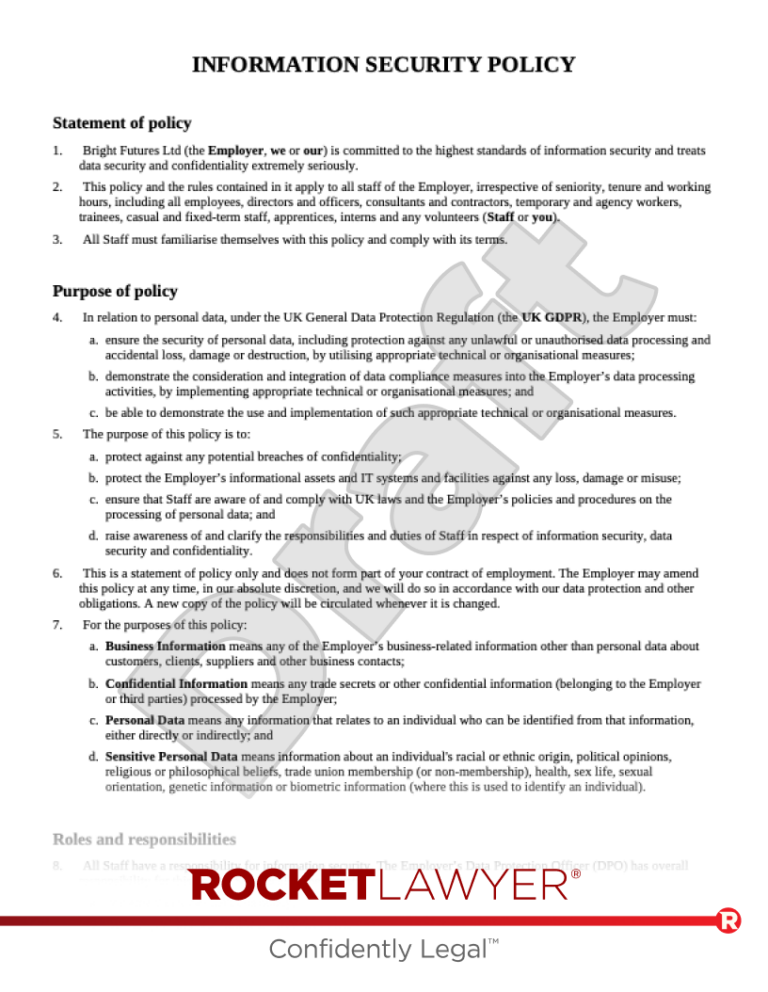 Free Information Security Policy Template FAQs Rocket Lawyer UK