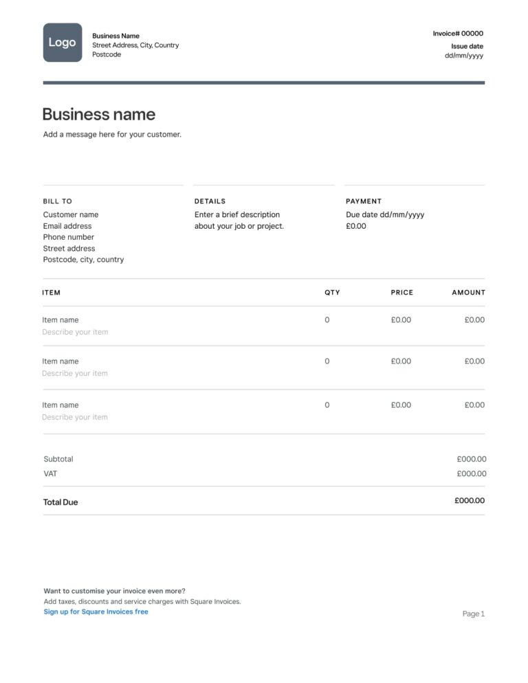 Free Invoice Templates Customise In Word PDF Excel Square
