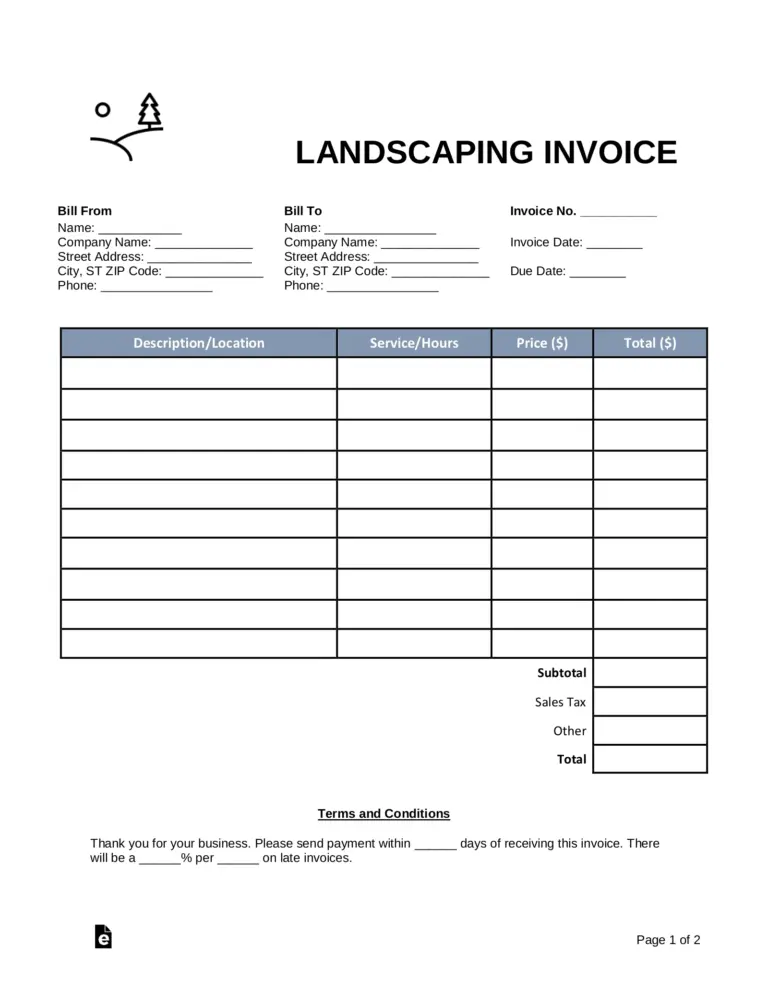 Free Landscaping Invoice Template PDF Word EForms