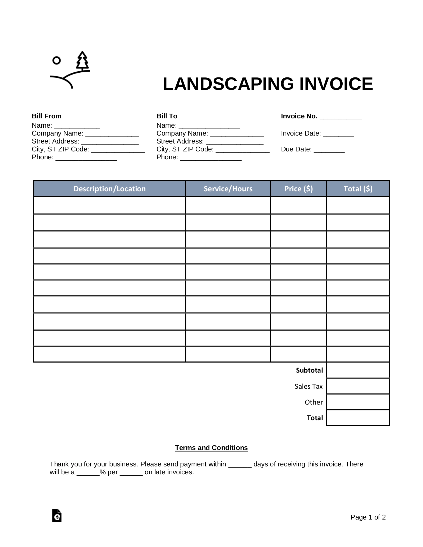 Free Landscaping Invoice Template PDF Word EForms