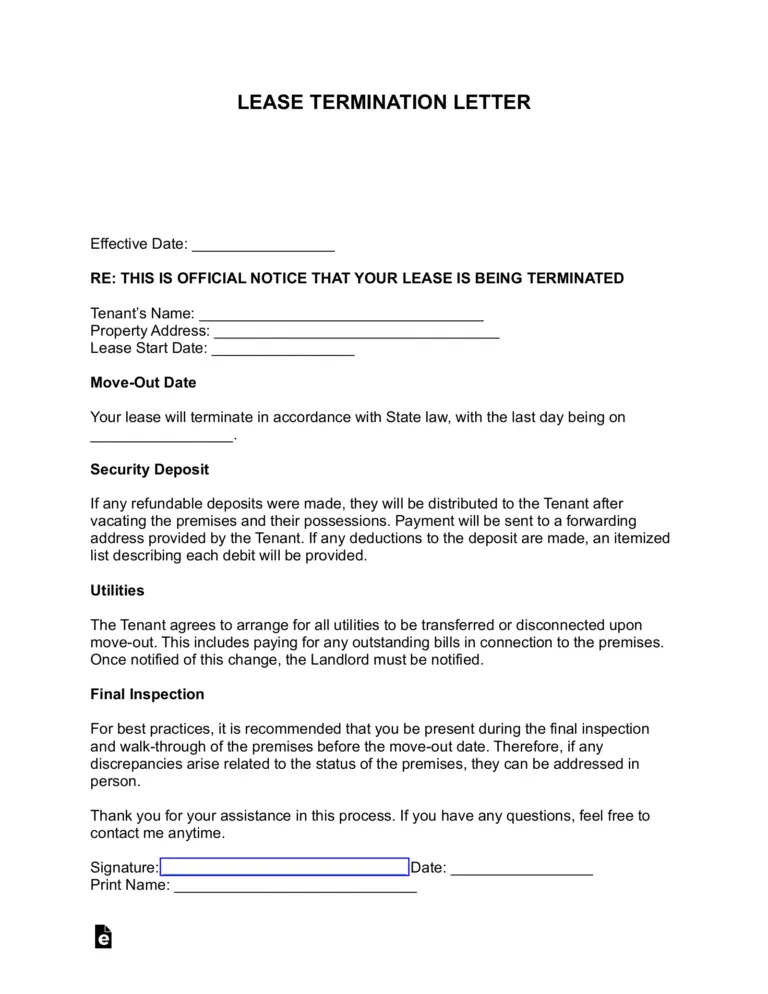Free Lease Termination Letter Month to Month Tenancy 30 Day Notice PDF Word EForms