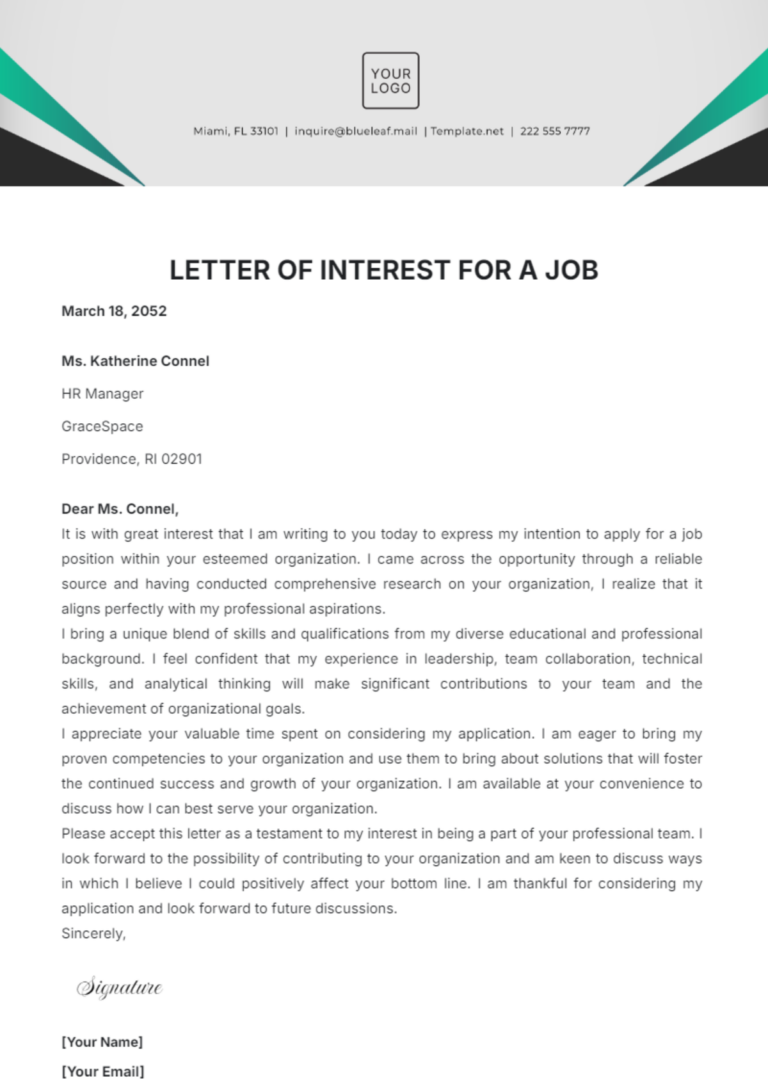 Free Letter Of Interest Templates Editable And Printable