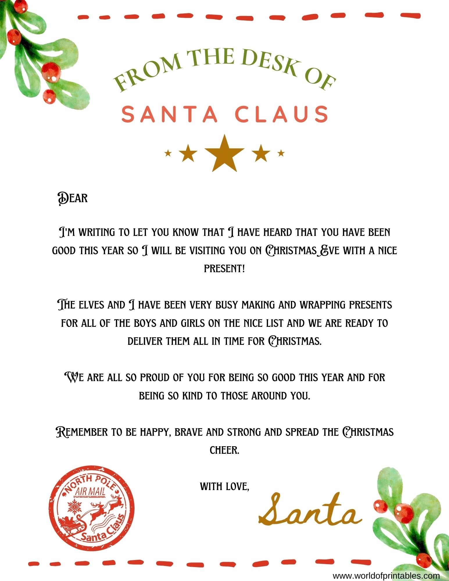 Free Letters From Santa