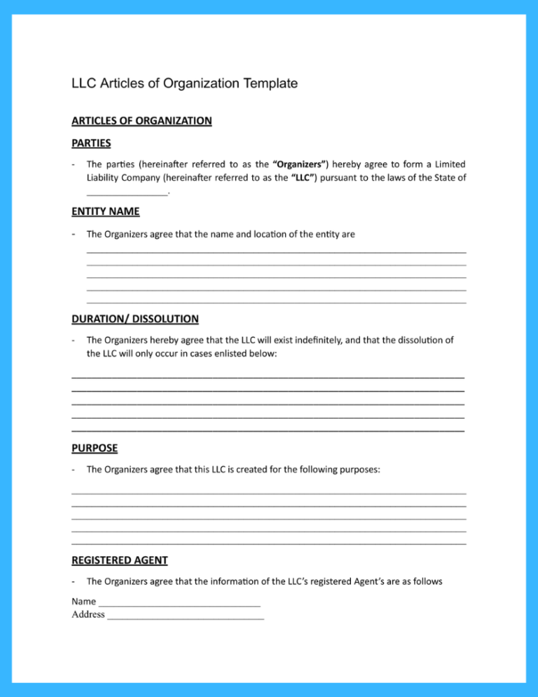 Free LLC Articles Of Organization Template For Download