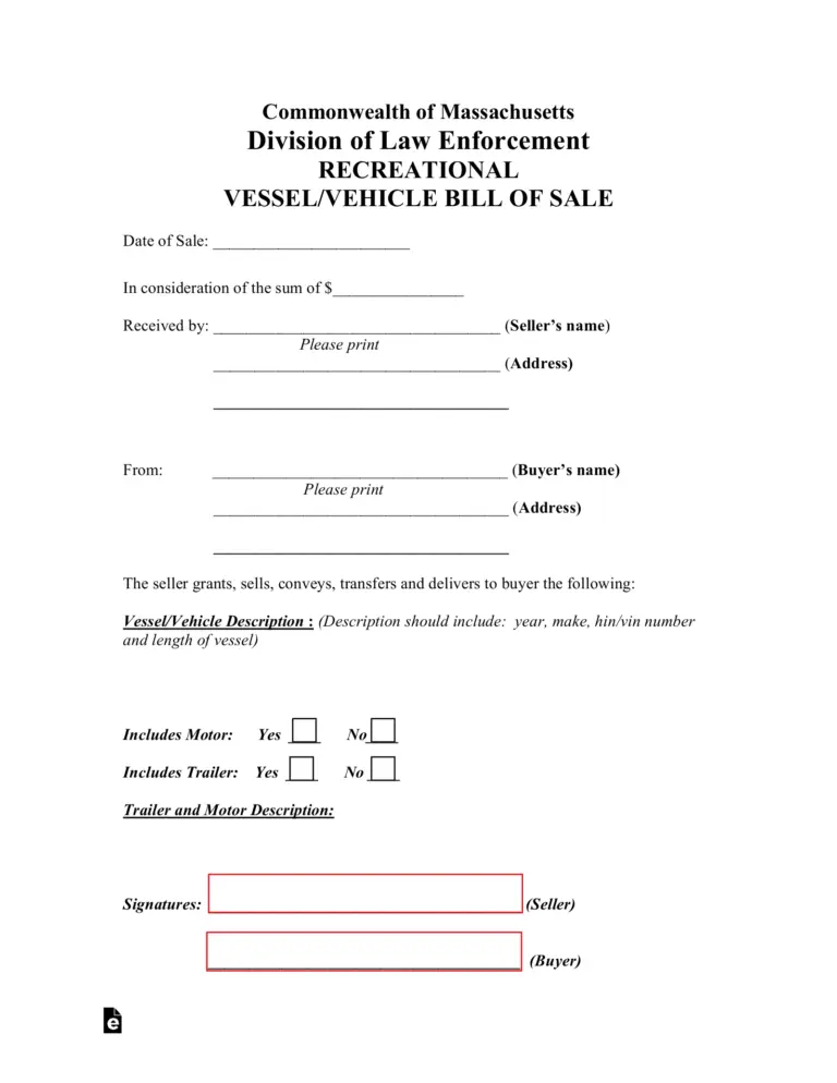 Free Massachusetts Bill Of Sale Forms 3 PDF EForms