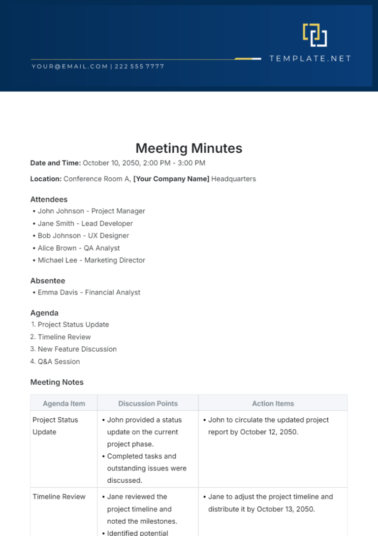 Free Meeting Minutes Template To Edit Online
