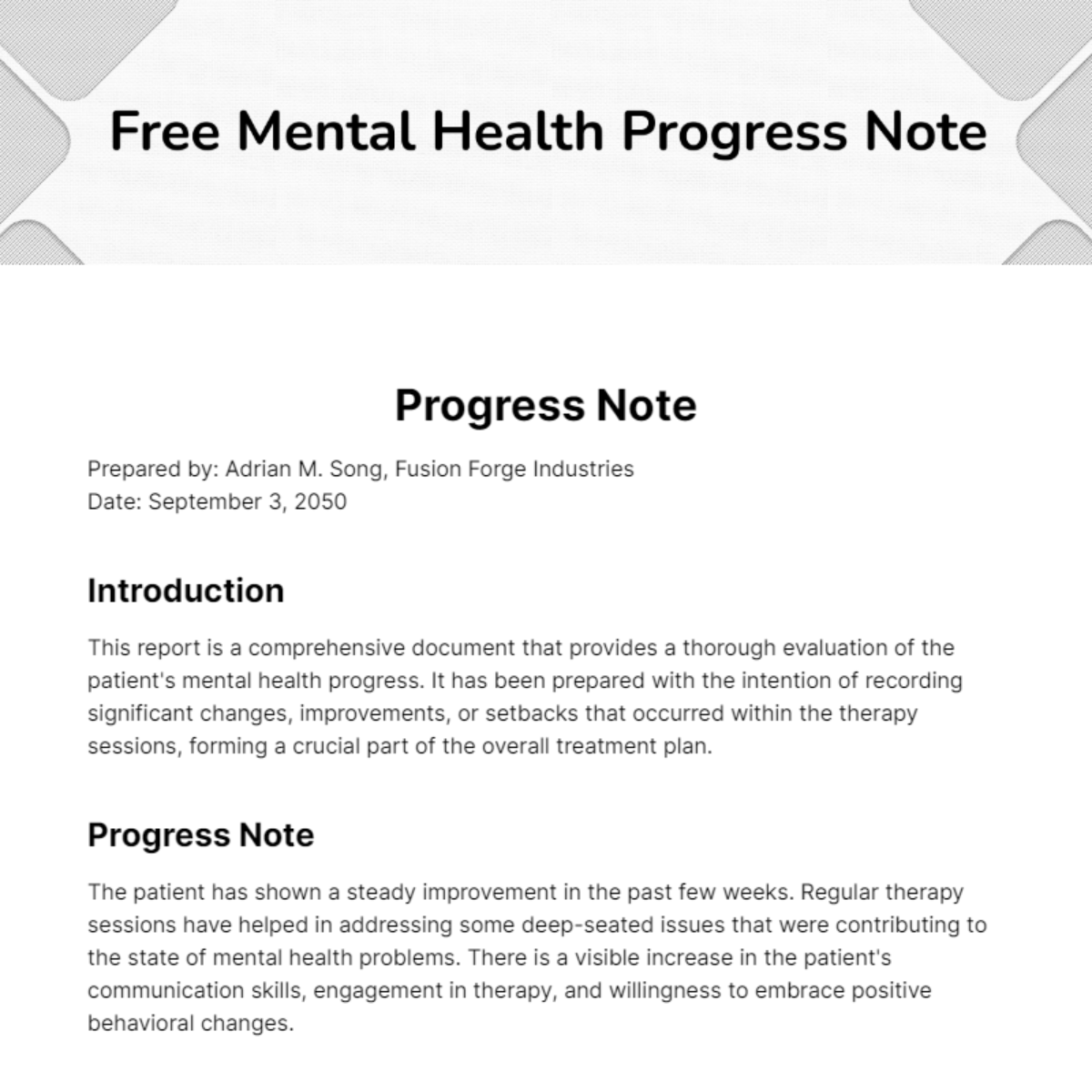 Free Mental Health Progress Note Template To Edit Online