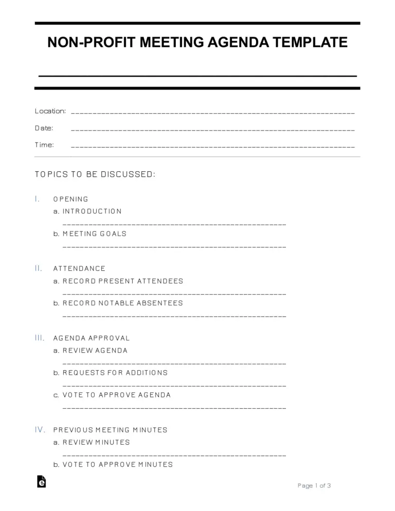 Free Non Profit Meeting Agenda Template PDF Word EForms