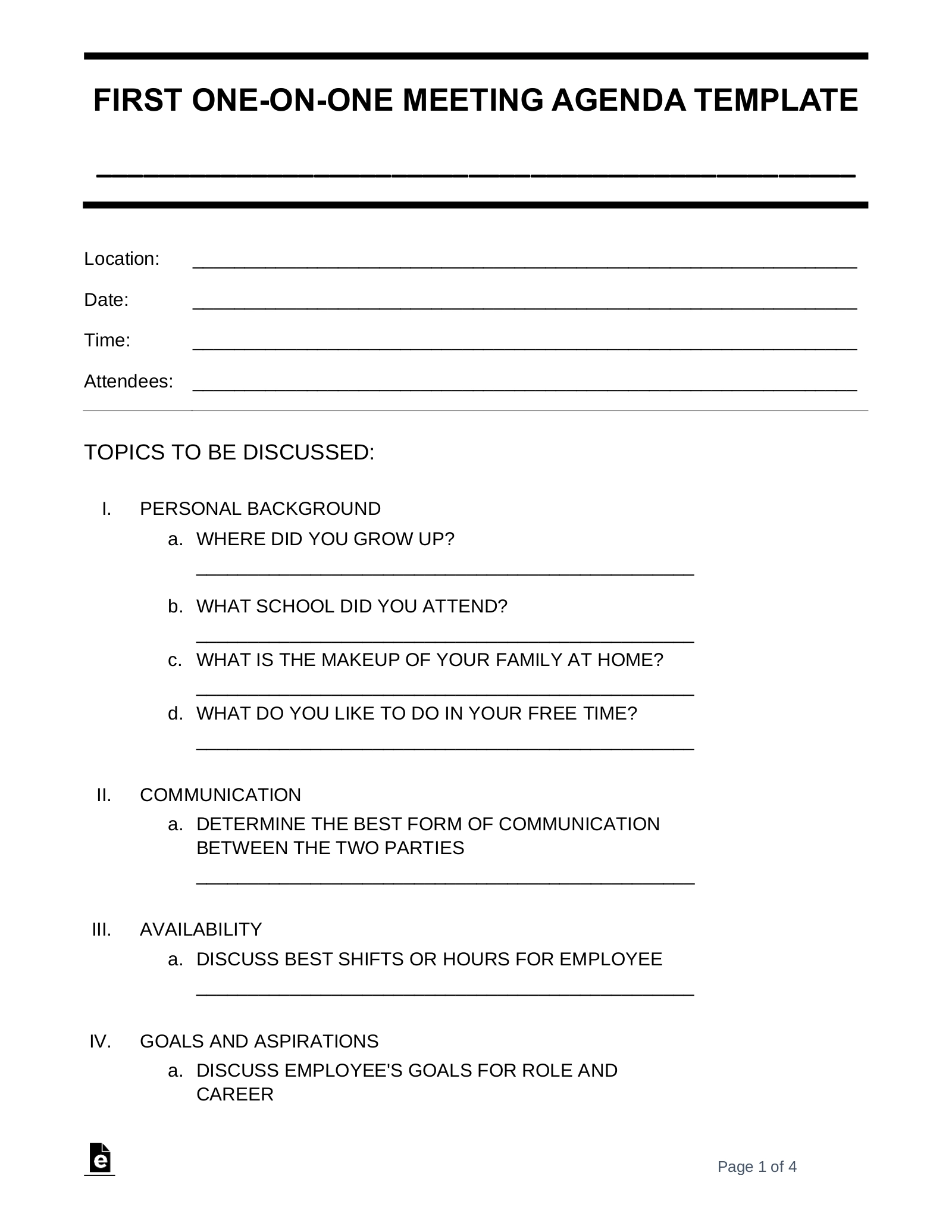 Free One on One Meeting Agenda Template PDF Word EForms