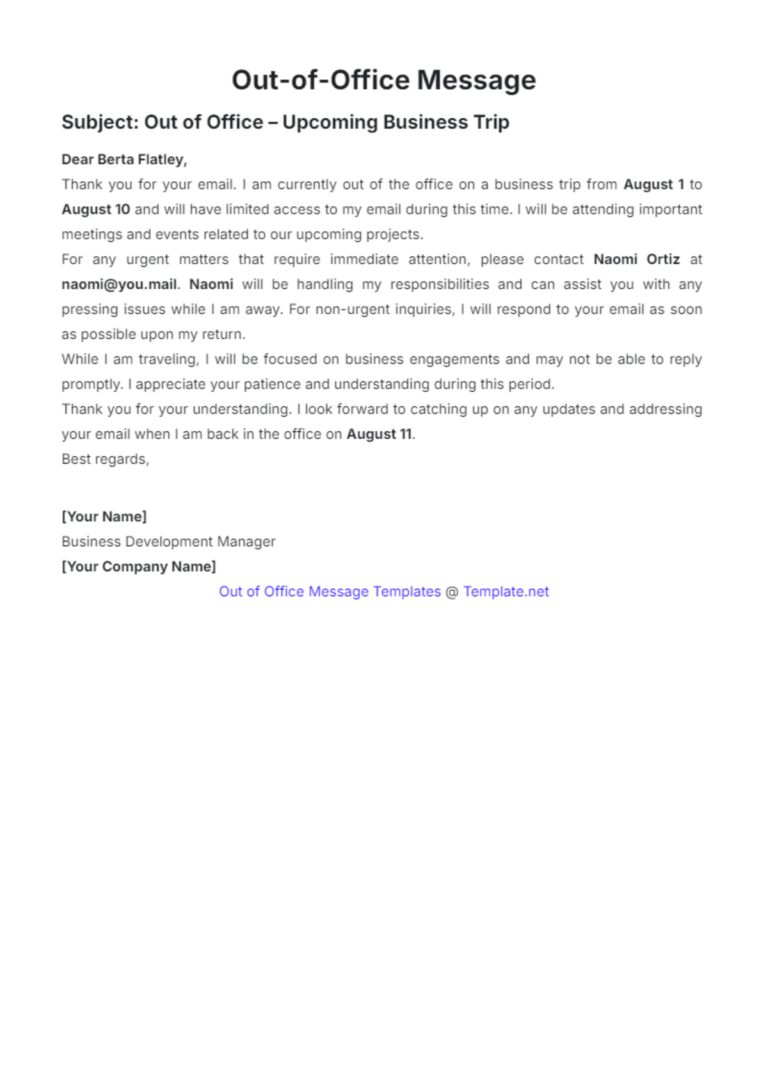 Free Out Of Office Message Templates To Edit Online Print