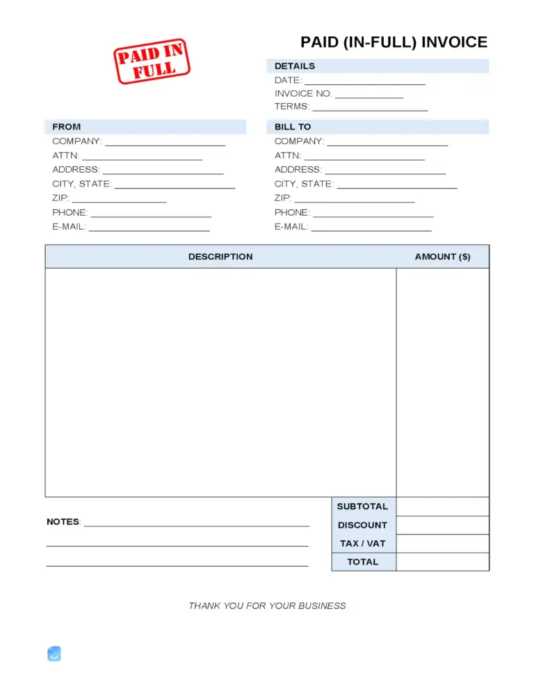Free Paid in full Invoice Template PDF Word XLS Invoice Maker