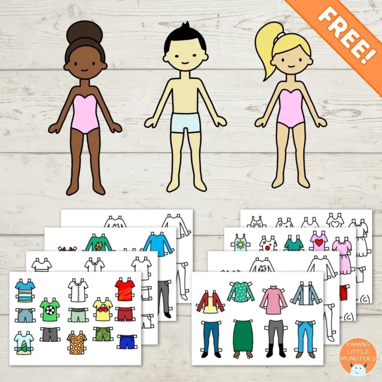 Free Paper Dolls Printable Templates For Kids Taming Little Monsters