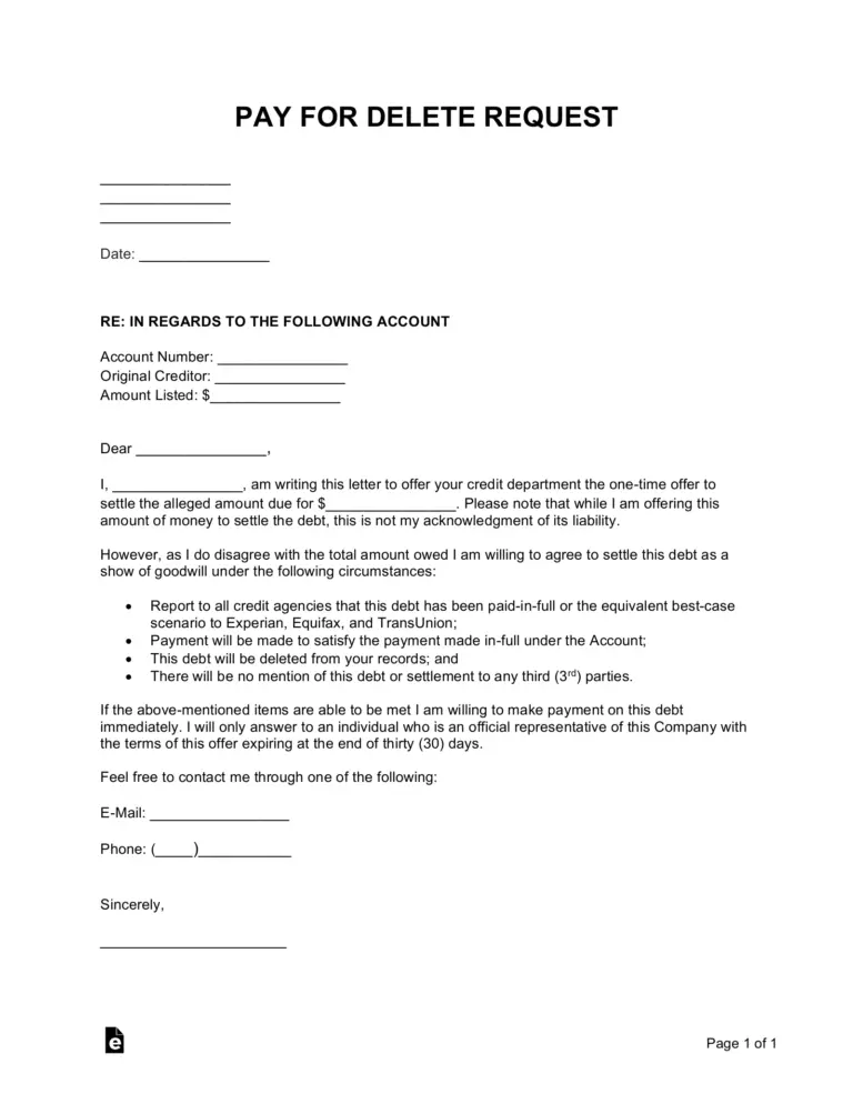 Free Pay For Delete Letter Sample Template PDF Word EForms