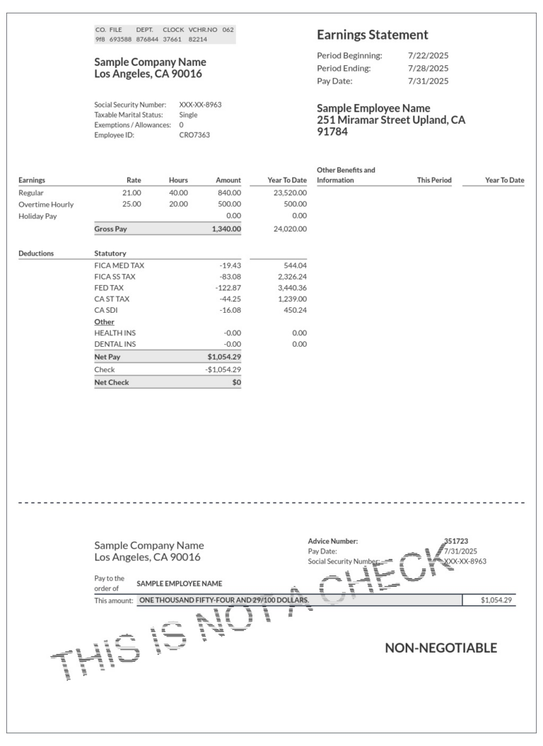 Free Pay Stub Template Generator Sample Pay Stubs Examples Generate Free Paystubs