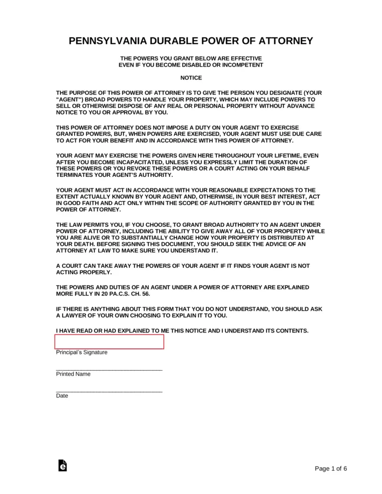 Free Pennsylvania Power Of Attorney Forms 9 Types PDF Word EForms