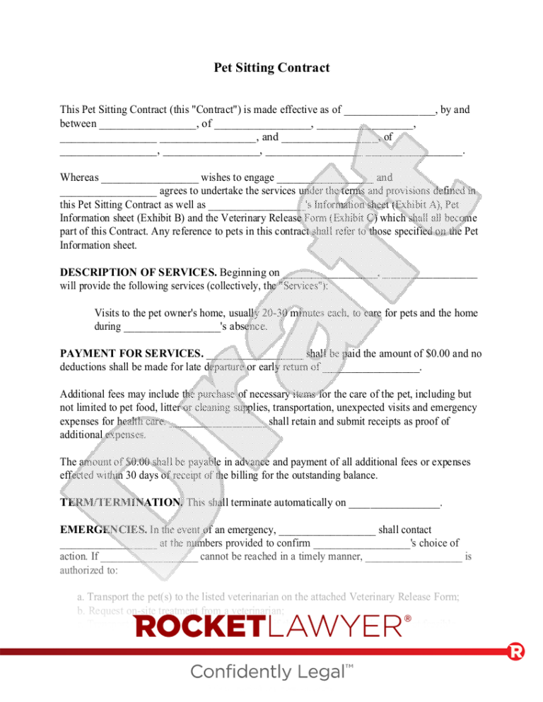 Free Pet Sitting Contract Make Download Rocket Lawyer