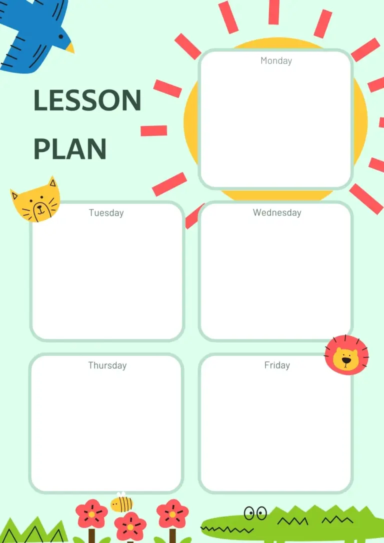 Free Printable Kindergarten Lesson Plan Templates Canva