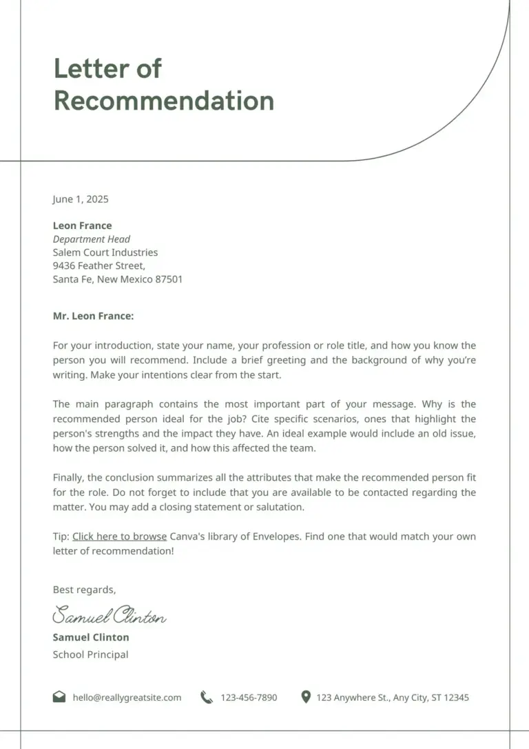 Free Printable Letter Of Recommendation Templates Canva