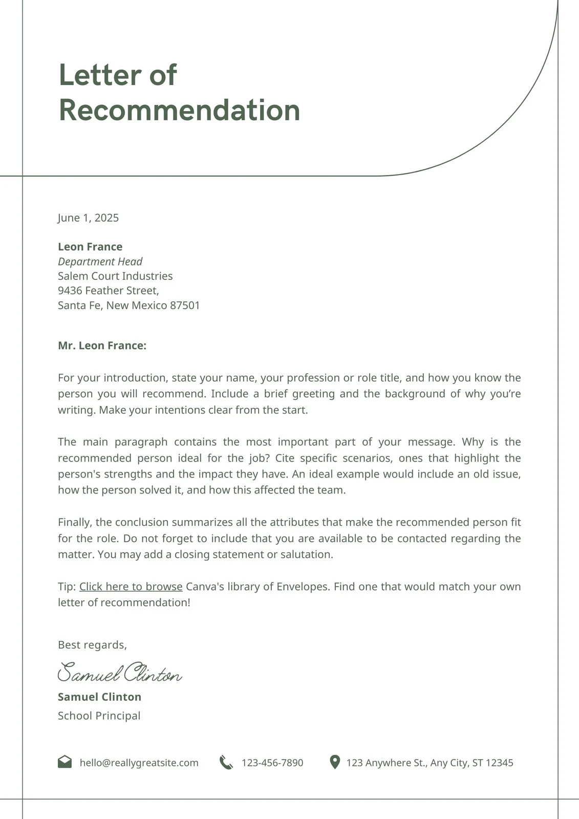 Free Printable Letter Of Recommendation Templates Canva