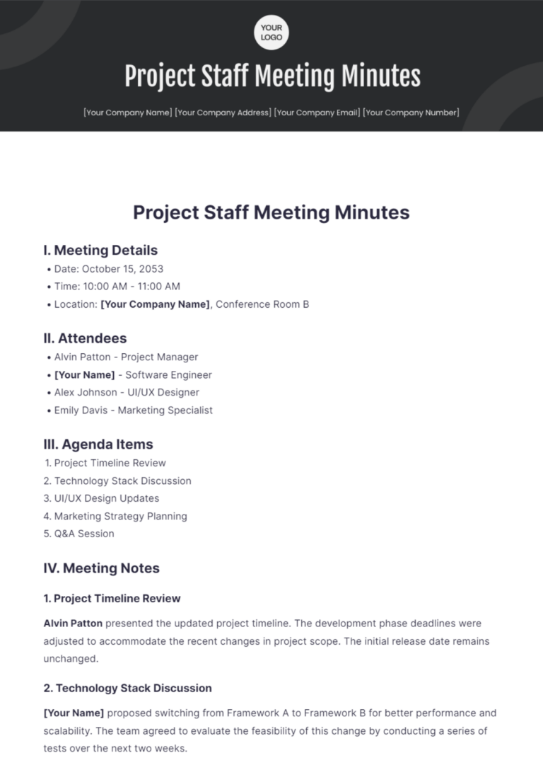 Free Project Staff Meeting Minutes Template To Edit Online