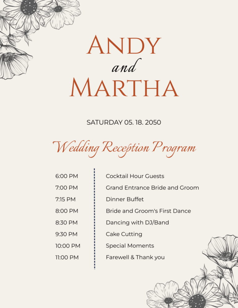 Free Reception Program Template To Edit Online